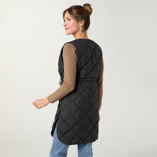 Cora Down Filled Vest with Cinched Waist - Black
