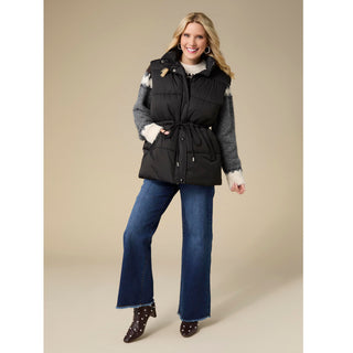 Moriah Hooded Puffer Vest with Ties - Black