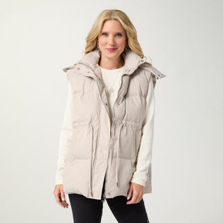 Moriah Hooded Puffer Vest with Ties - Cement