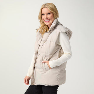 Moriah Hooded Puffer Vest with Ties - Cement