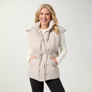 Moriah Hooded Puffer Vest with Ties - Cement