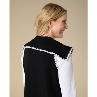 Heavenly-Luxe Long Vest with Contrast Trim - Black/White