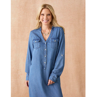 Clare Dress with Adjustable Sleeves - Medium Denim