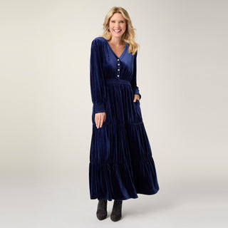 Castielle Velour Cinched Waist Maxi Dress - Patriot Blue