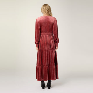 Castielle Velour Cinched Waist Maxi Dress - Salmon Orange