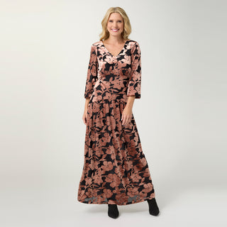 Nightingale Velour Floral Maxi Dress - Copper/Black