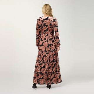 Nightingale Velour Floral Maxi Dress - Copper/Black