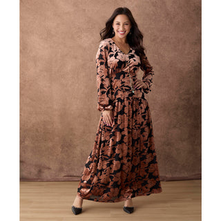 Nightingale Velour Floral Maxi Dress - Copper/Black