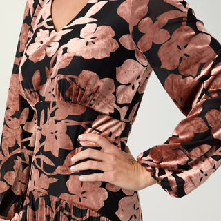 Nightingale Velour Floral Maxi Dress - Copper/Black