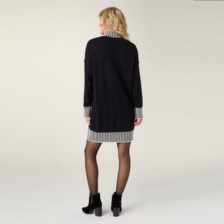 Jayla Knit Dress with Striped Trim - Black
