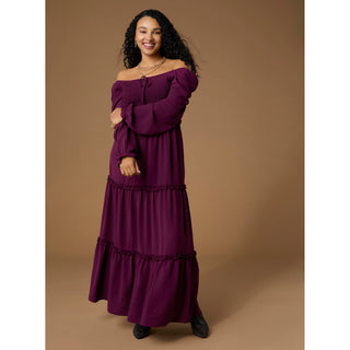 Lanna Smocked Bodice Long Sleeve Maxi Dress - Rich Wine