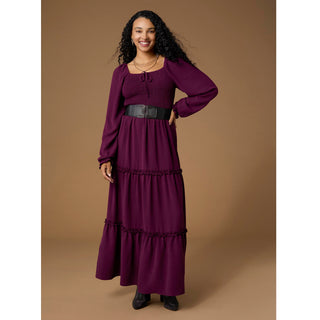 Lanna Smocked Bodice Long Sleeve Maxi Dress - Rich Wine