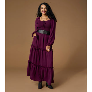 Lanna Smocked Bodice Long Sleeve Maxi Dress - Rich Wine