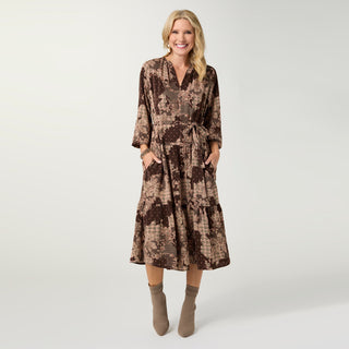 Fernanda Printed V-Neck Dress - Chocolate