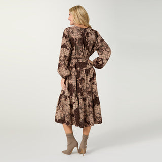 Fernanda Printed V-Neck Dress - Chocolate