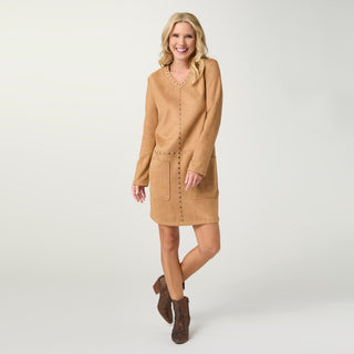 Kiley V-Neck Faux Suede Dress - Camel