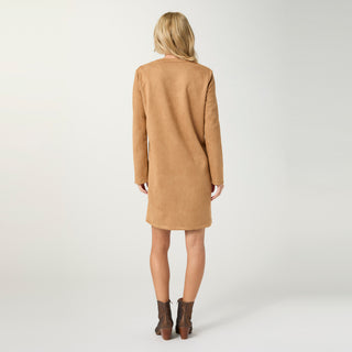 Kiley V-Neck Faux Suede Dress - Camel