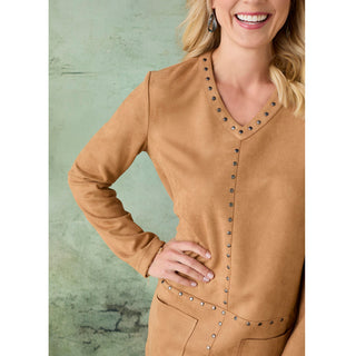 Kiley V-Neck Faux Suede Dress - Camel
