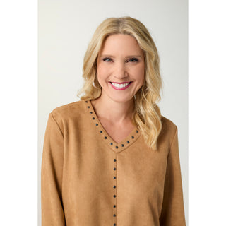 Kiley V-Neck Faux Suede Dress - Camel