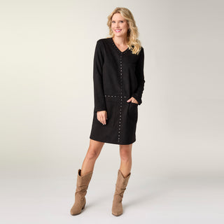 Kiley V-Neck Faux Suede Dress - Black