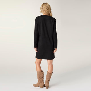 Kiley V-Neck Faux Suede Dress - Black