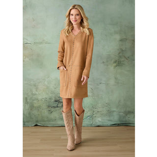 Kiley V-Neck Faux Suede Dress - Black
