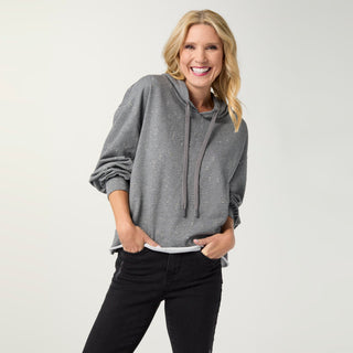 Fowler Hooded Distressed Sweatshirt with Raw Hem - Mid Heather Grey