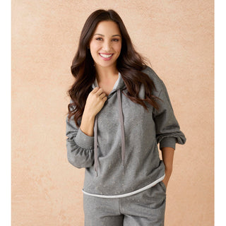 Fowler Hooded Distressed Sweatshirt with Raw Hem - Mid Heather Grey