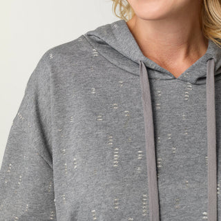 Fowler Hooded Distressed Sweatshirt with Raw Hem - Mid Heather Grey