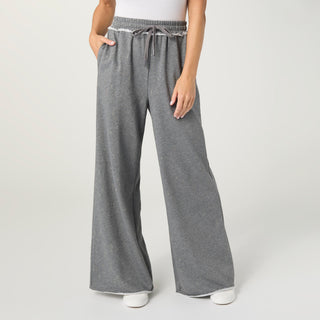 Fowler Distressed Terry Pant with Raw Hem - Mid Heather Grey