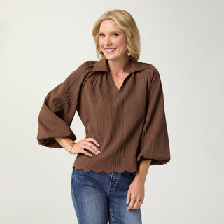 Morrison Puffy 3/4 Sleeve Top - Chocolate