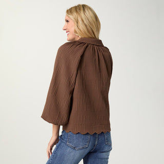 Morrison Puffy 3/4 Sleeve Top - Chocolate