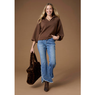 Morrison Puffy 3/4 Sleeve Top - Chocolate