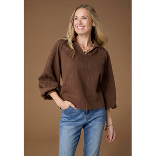 Morrison Puffy 3/4 Sleeve Top - Chocolate