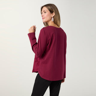 Imperia Long Sleeve Top with Floral Applique - Rumba Red