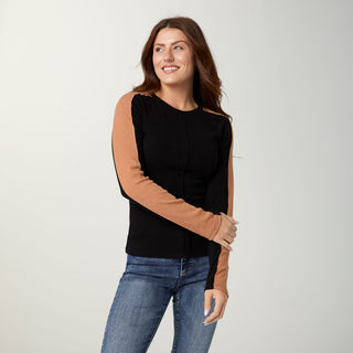 Gretel Knit Long Sleeve Top - Black/Camel