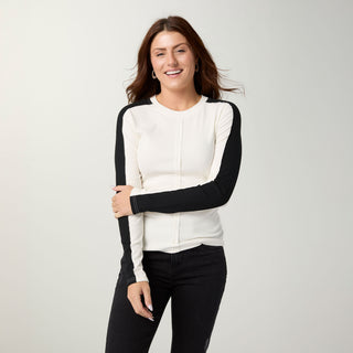 Gretel Knit Long Sleeve Top - Ivory/Black