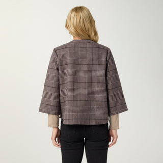 Skye 3/4 Sleeve Plaid Blazer Top - Brown
