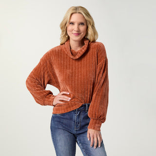 Tanner Long Sleeve Cowl Neck Top - Autumn Orange