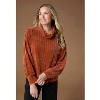 Tanner Long Sleeve Cowl Neck Top - Autumn Orange