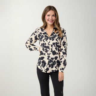 Trieste Lightweight Floral Print Blouse - Cream/Black