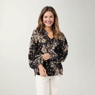 Sheridan Printed V-Neck Blouse - Black/Cream
