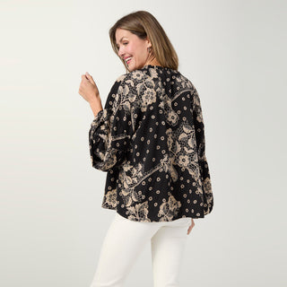 Sheridan Printed V-Neck Blouse - Black/Cream