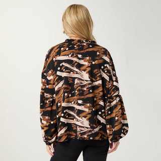 Sheridan Printed V-Neck Blouse - Camel/Black