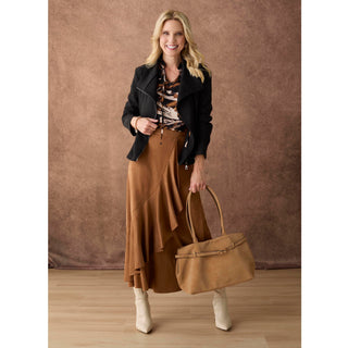 Sheridan Printed V-Neck Blouse - Camel/Black