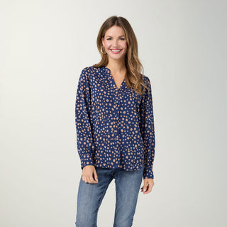 Suki V-Neck Printed Blouse - Stellar Blue/Taupe