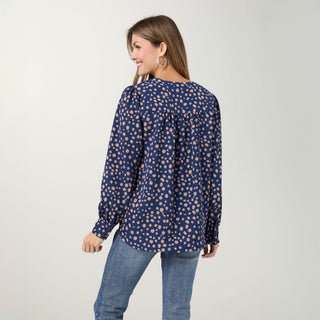 Suki V-Neck Printed Blouse - Stellar Blue/Taupe