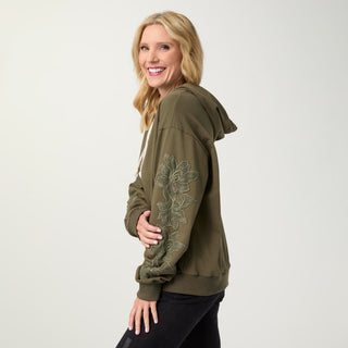 Trapani Hooded Sweatshirt with Raised Embroidery - Olive