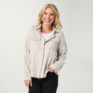 Sackett Lightweight Flannel Shirt with Fringe - Cream/Rust/Dusty Blue