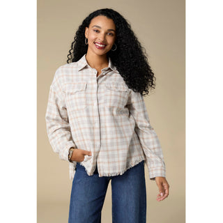 Sackett Lightweight Flannel Shirt with Fringe - Cream/Rust/Dusty Blue